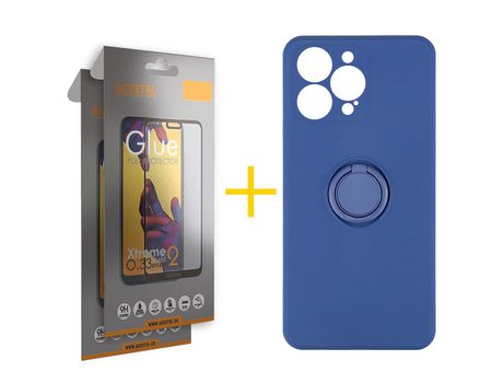 Juego 2 X Película de Vidrio Templado Full + Funda Accetel por Apple iPhone 14 Pro Gel O-Ring Azul