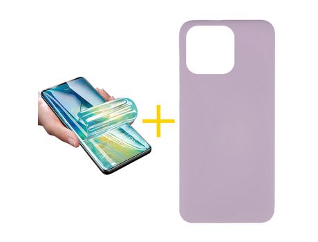 Pack 1 X Película de Vidrio Templado Hidrogel + Funda Accetel para iPhone 14 Pro Silicona Líquida Morado