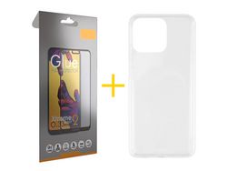 Juego 1 X Película de Vidrio Templado Full + Funda skyhe por Apple iPhone 14 Pro Silicona Líquida Incoloro Clear