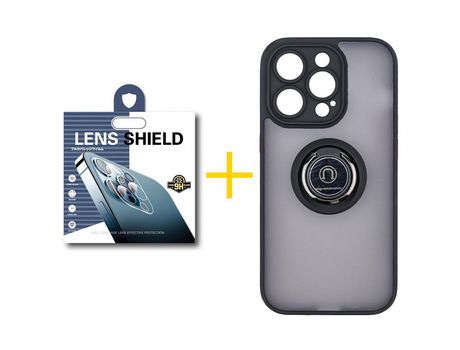 Juego 1 X Película de Cámara trasera + Funda skyhe por Apple iPhone 14 Pro Gel Bumper con Anillo Negro