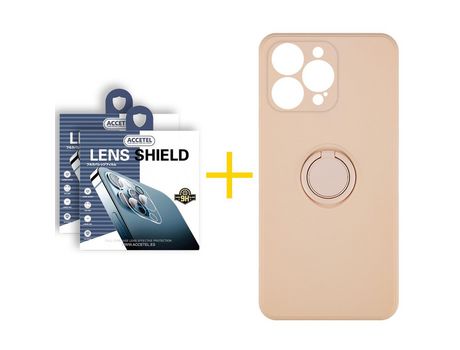 Juego 2 X Película de Cámara trasera + Funda Accetel por Apple iPhone 14 Pro Gel O-Ring Rosa Pastel