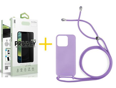 Juego 1 X Película de Vidrio Templado Antiespia + Funda skyhe por Apple iPhone 14 Pro Gel con Cordón Lila