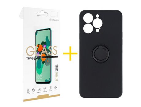 Juego 1 X Película de Vidrio Templado 2.5D + Funda skyhe por Apple iPhone 14 Pro Gel O-Ring Negro