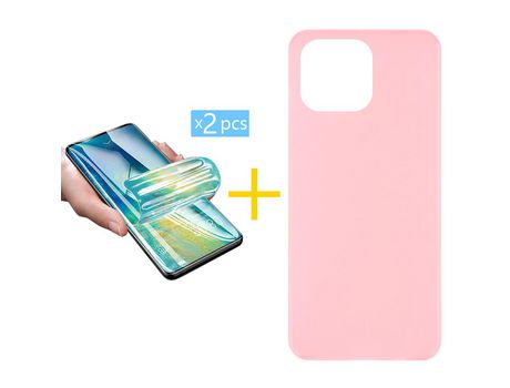 Juego 2 X Película de Vidrio Templado Hidrogel + Funda Accetel por Apple iPhone 14 Pro Silicona Liso Rosa