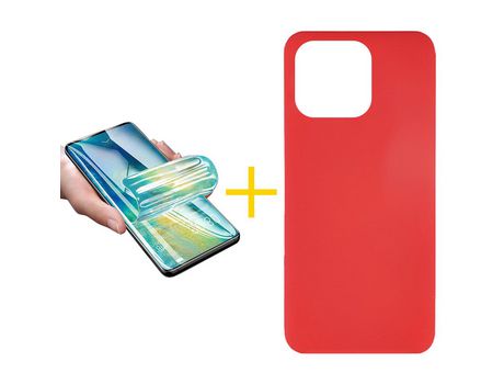 Juego 1 X Película de Vidrio Templado Hidrogel + Funda skyhe por Apple iPhone 14 Pro Silicona Líquida Rojo