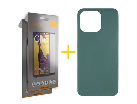Juego 2 X Película de Vidrio Templado Full + Funda Accetel por Apple iPhone 14 Pro Silicona Líquida Verde