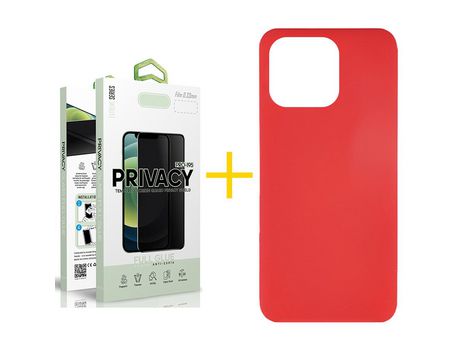 Juego 1 X Película de Vidrio Templado Antiespia + Funda skyhe por Apple iPhone 14 Pro Silicona Líquida Rojo