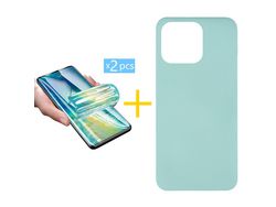 Juego 2 X Película de Vidrio Templado Hidrogel + Funda skyhe por Apple iPhone 14 Pro Silicona Líquida Verde-Água