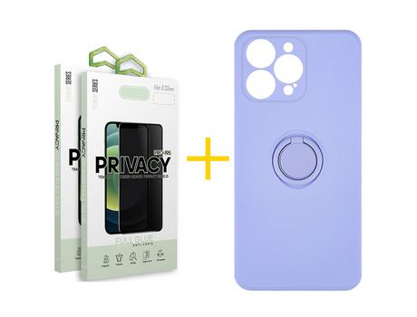 Pack 2 X Película de Vidrio Templado Antiespia + Funda skyhe para iPhone 14 Pro Gel O-Ring Morado