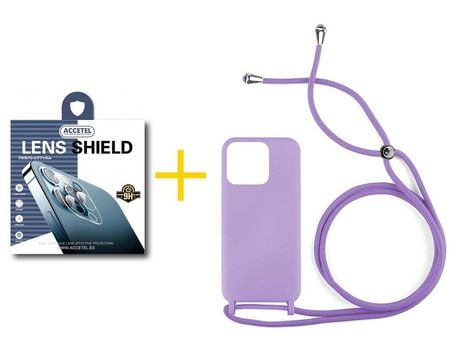 Juego 1 X Película de Cámara trasera + Funda Accetel por Apple iPhone 14 Pro Gel con Cordón Lila