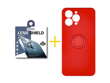 Juego 1 X Película de Cámara trasera + Funda Accetel por Apple iPhone 14 Pro Gel O-Ring Rojo