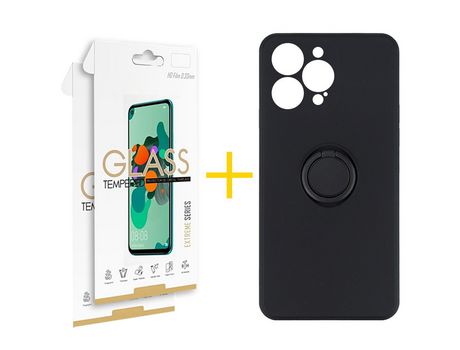 Juego 2 X Película de Vidrio Templado 2.5D + Funda skyhe por Apple iPhone 14 Pro Gel O-Ring Negro