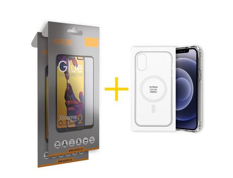Juego 2 X Película de Vidrio Templado Full + Funda Accetel por Apple iPhone 14 Pro Max Compatible con Magsafe Magnético Incoloro Clear