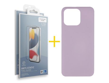 Pack 2 X Película de Vidrio Templado Antiestático + Funda skyhe para iPhone 14 Pro Silicona Líquida Morado