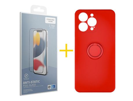 Juego 1 X Película de Vidrio Templado Antiestático + Funda skyhe por Apple iPhone 14 Pro Gel O-Ring Rojo
