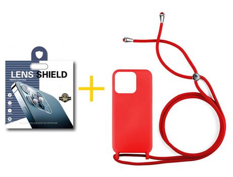 Juego 1 X Película de Cámara trasera + Funda skyhe por Apple iPhone 14 Pro Gel con Cordón Rojo