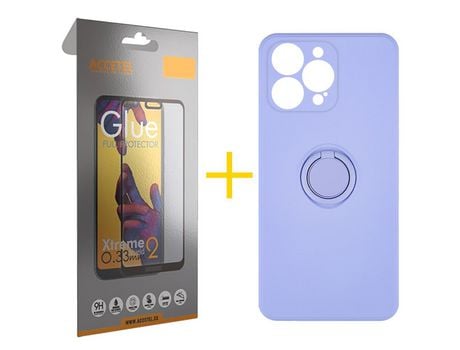 Pack 1 X Película de Vidrio Templado Full + Funda Accetel para iPhone 14 Pro Gel O-Ring Morado