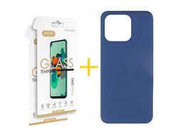 Juego 2 X Película de Vidrio Templado 2.5D + Funda Accetel por Apple iPhone 14 Pro Silicona Líquida Azul