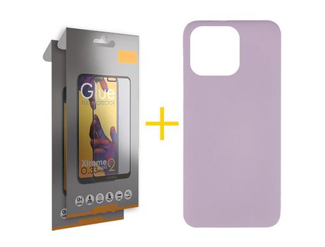 Pack 2 X Película de Vidrio Templado Full + Funda skyhe para iPhone 14 Pro Silicona Líquida Morado