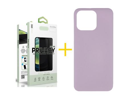 Pack 1 X Película de Vidrio Templado Antiespia + Funda skyhe para iPhone 14 Pro Silicona Líquida Morado