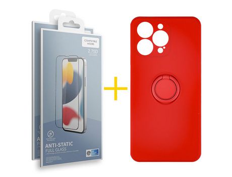 Juego 2 X Película de Vidrio Templado Antiestático + Funda skyhe por Apple iPhone 14 Pro Gel O-Ring Rojo