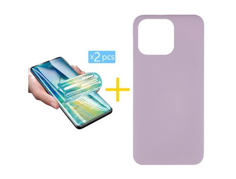 Pack 2 X Película de Vidrio Templado Hidrogel + Funda Accetel para iPhone 14 Pro Silicona Líquida Morado