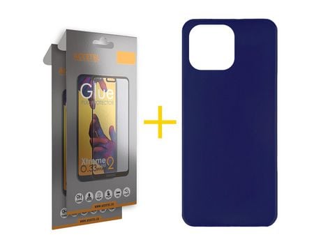 Juego 2 X Película de Vidrio Templado Full + Funda Accetel por Apple iPhone 14 Pro Silicona Liso Azul