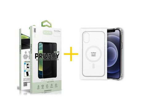 Juego 1 X Película de Vidrio Templado Antiespia + Funda Accetel por Apple iPhone 14 Pro Compatible con Magsafe Magnético Incoloro Clear