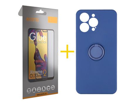 Juego 1 X Película de Vidrio Templado Full + Funda Accetel por Apple iPhone 14 Pro Gel O-Ring Azul