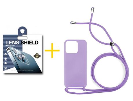 Juego 1 X Película de Cámara trasera + Funda skyhe por Apple iPhone 14 Pro Max Gel con Cordón Lila