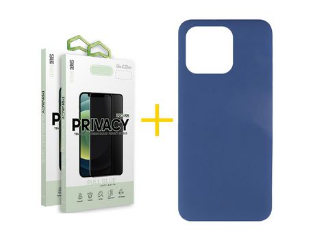 Juego 2 X Película de Vidrio Templado Antiespia + Funda skyhe por Apple iPhone 14 Pro Silicona Líquida Azul