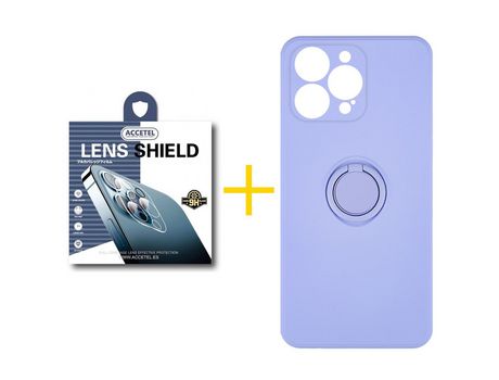 Pack 1 X Película de Cámara trasera + Funda Accetel para iPhone 14 Pro Max Gel O-Ring Morado