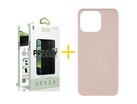 Juego 1 X Película de Vidrio Templado Antiespia + Funda skyhe por Apple iPhone 14 Pro Max Silicona Líquida Rosa