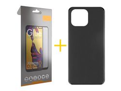 Juego 1 X Película de Vidrio Templado Full + Funda skyhe por Apple iPhone 14 Pro Silicona Liso Negro