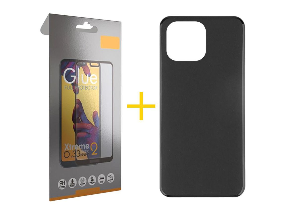Juego 1 X Película de Vidrio Templado Full + Funda skyhe por Apple iPhone 14 Pro Silicona Liso Negro