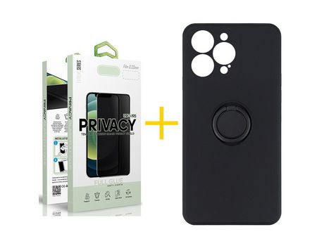 Juego 1 X Película de Vidrio Templado Antiespia + Funda skyhe por Apple iPhone 14 Pro Gel O-Ring Negro