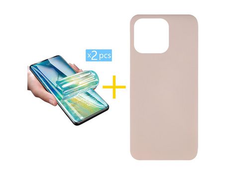 Juego 2 X Película de Vidrio Templado Hidrogel + Funda Accetel por Apple iPhone 14 Pro Silicona Líquida Rosa