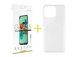 Juego 1 X Película de Vidrio Templado 2.5D + Funda skyhe por Apple iPhone 14 Pro Max Silicona Líquida Incoloro Clear