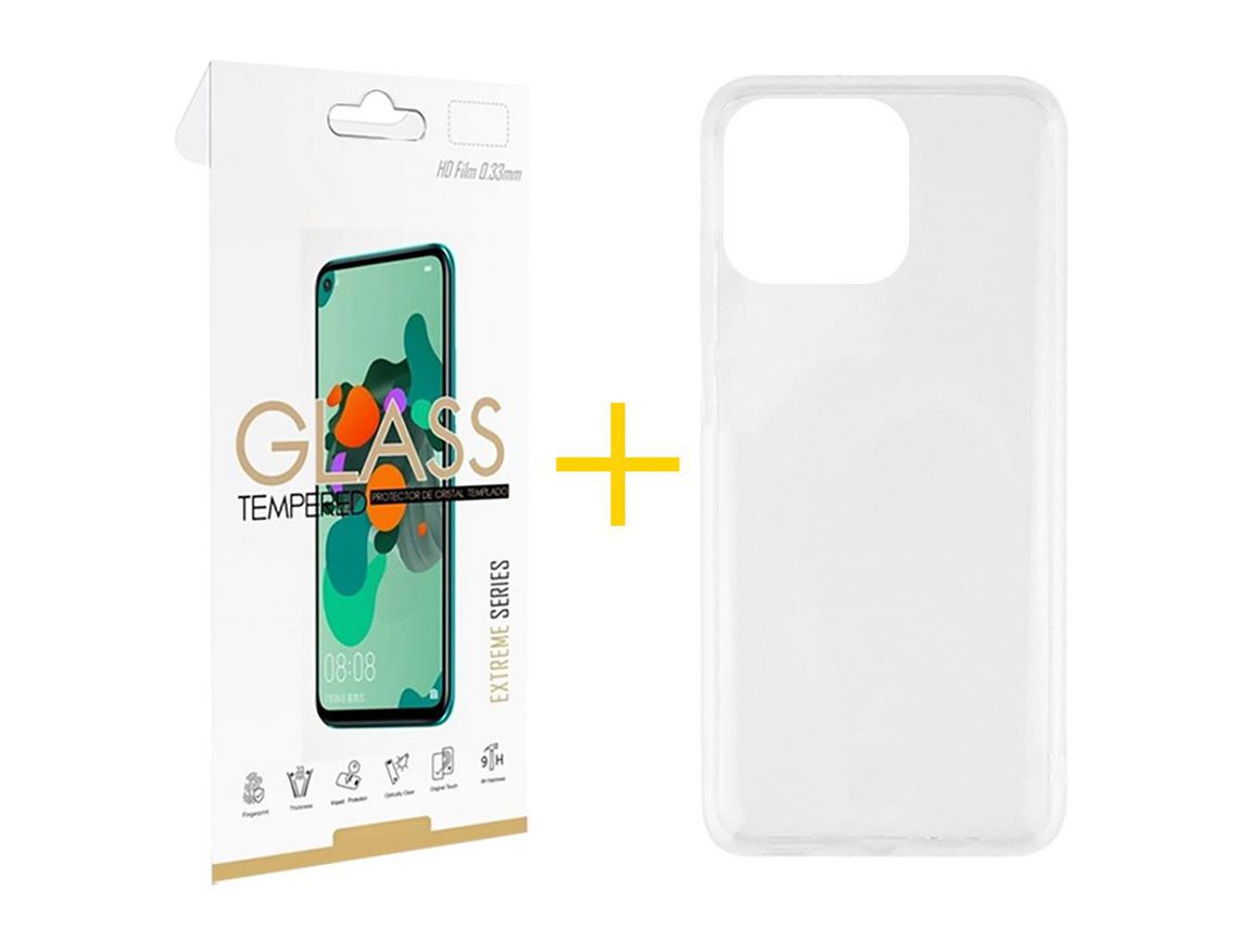 Juego 1 X Película de Vidrio Templado 2.5D + Funda skyhe por Apple iPhone 14 Pro Max Silicona Líquida Incoloro Clear