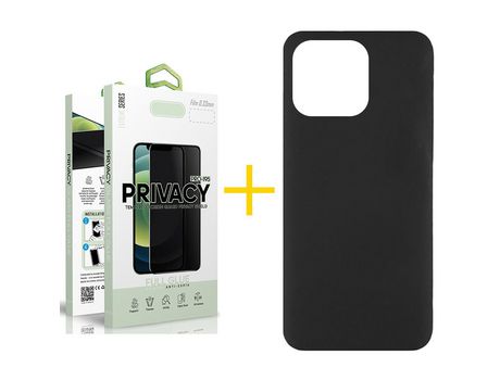 Juego 1 X Película de Vidrio Templado Antiespia + Funda skyhe por Apple iPhone 14 Pro Silicona Líquida Negro
