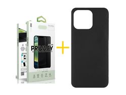 Juego 1 X Película de Vidrio Templado Antiespia + Funda skyhe por Apple iPhone 14 Pro Silicona Líquida Negro