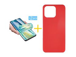 Juego 2 X Película de Vidrio Templado Hidrogel + Funda skyhe por Apple iPhone 14 Pro Silicona Líquida Rojo