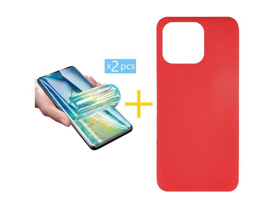 Juego 2 X Película de Vidrio Templado Hidrogel + Funda skyhe por Apple iPhone 14 Pro Silicona Líquida Rojo