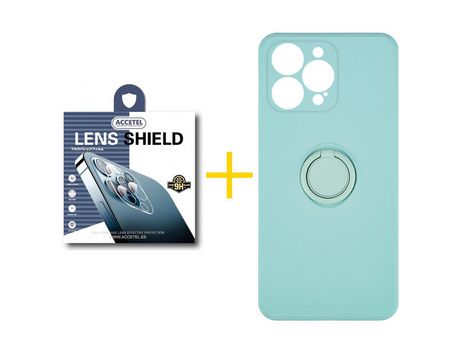 Juego 1 X Película de Cámara trasera + Funda Accetel por Apple iPhone 14 Pro Gel O-Ring Verde-Auga