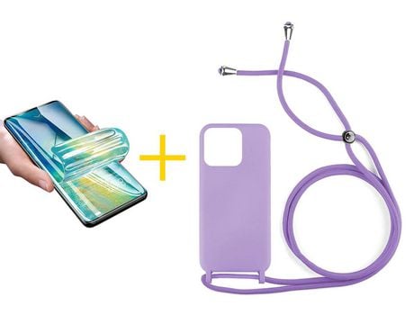 Juego 1 X Película de Vidrio Templado Hidrogel + Funda skyhe por Apple iPhone 14 Pro Gel con Cordón Lila