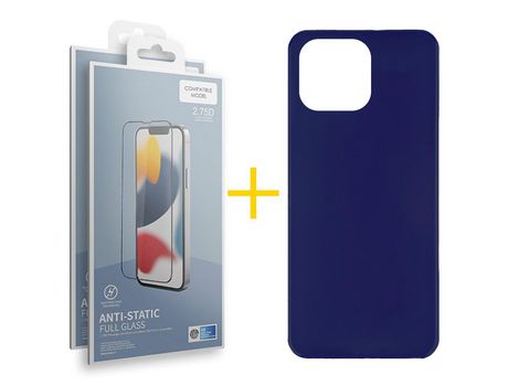 Juego 2 X Película de Vidrio Templado Antiestático + Funda skyhe por Apple iPhone 14 Pro Silicona Liso Azul