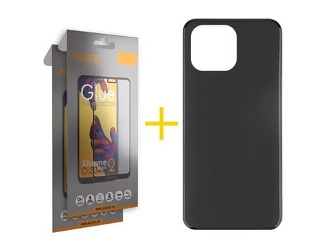 Juego 2 X Película de Vidrio Templado Full + Funda Accetel por Apple iPhone 14 Pro Silicona Liso Negro