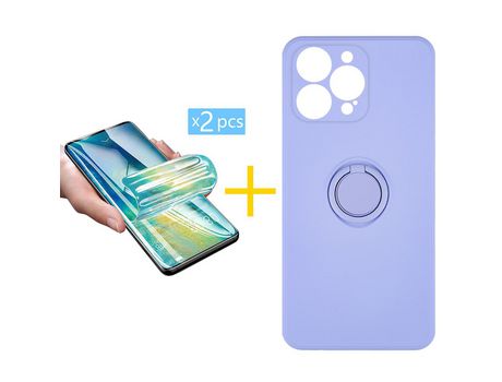 Pack 2 X Película de Vidrio Templado Hidrogel + Funda skyhe para iPhone 14 Pro Gel O-Ring Morado