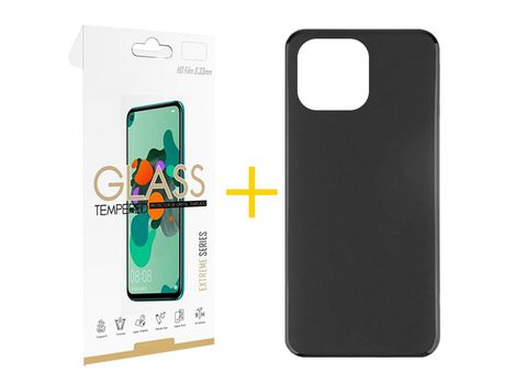Juego 1 X Película de Vidrio Templado 2.5D + Funda skyhe por Apple iPhone 14 Pro Silicona Liso Negro