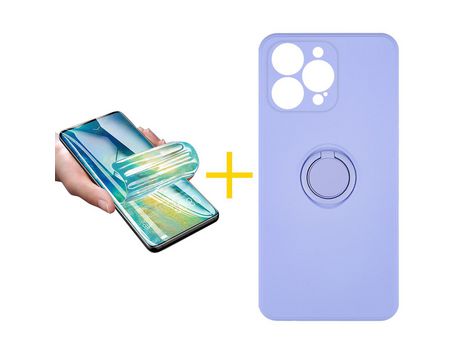 Pack 1 X Película de Vidrio Templado Hidrogel + Funda Accetel para iPhone 14 Pro Gel O-Ring Morado